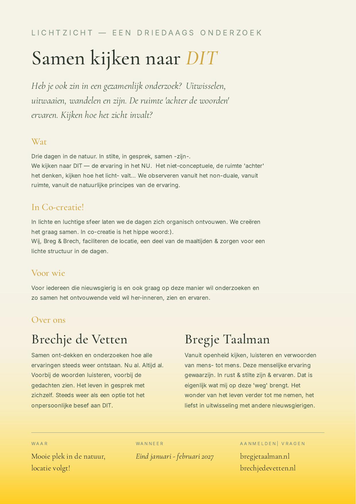 Flyer Driedaagse 'Lichtzicht' — achterzijde met toelichting